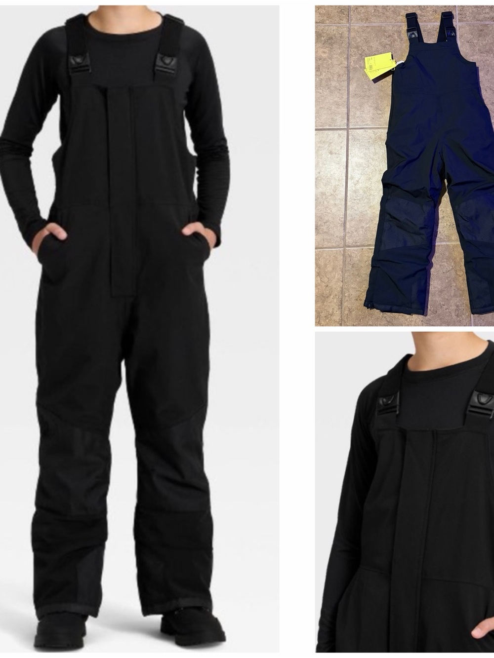 3M Thinsulate Kids unisex Black Snow Bib Overalls water/wind proof extended legs